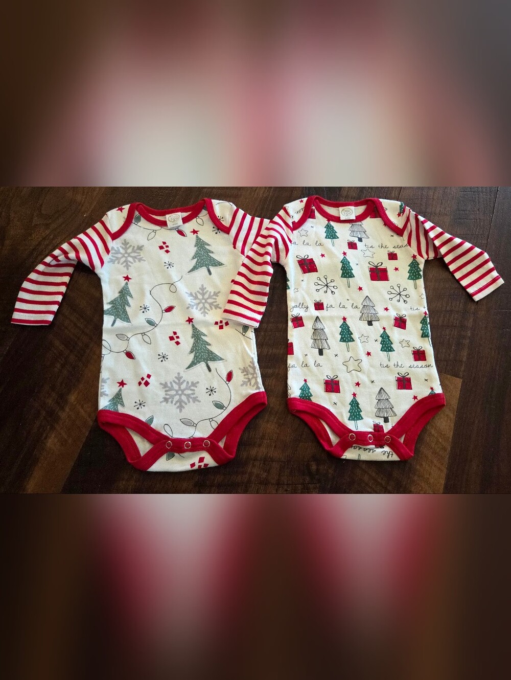 Tesa Baby Set Of 2 Christmas One Pieces. NWOT. 3-6 Months. 100% Cotton. Holiday